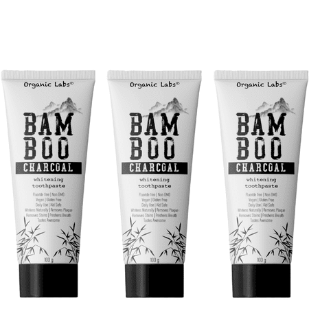 Bamboo Charcoal Teeth Whitening Toothpaste Mint Flavor NO FLUORIDE Daily Use - Fights Gum Disease And Bad Breath 105g (3 PACK)
