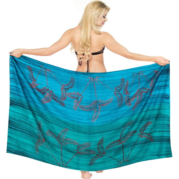 HAPPY BAY Women's Beachwear Sarong Bikini Skirt Swim Cover up Swimwear Bathing suit Summer Wraps Swimsuit Beach Wrap Coverups for Women One Size Leaves, Blue