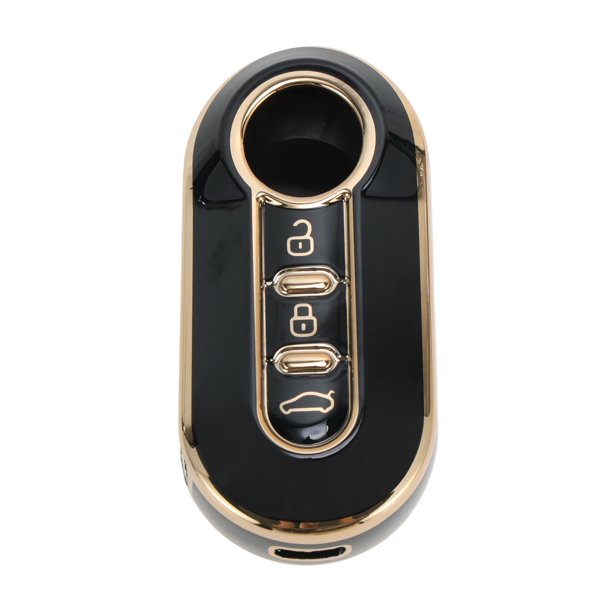 Funda de llave de coche de TPU de silicona negra y dorada única para Fiat 500 - Funda de control remoto de 3 botones