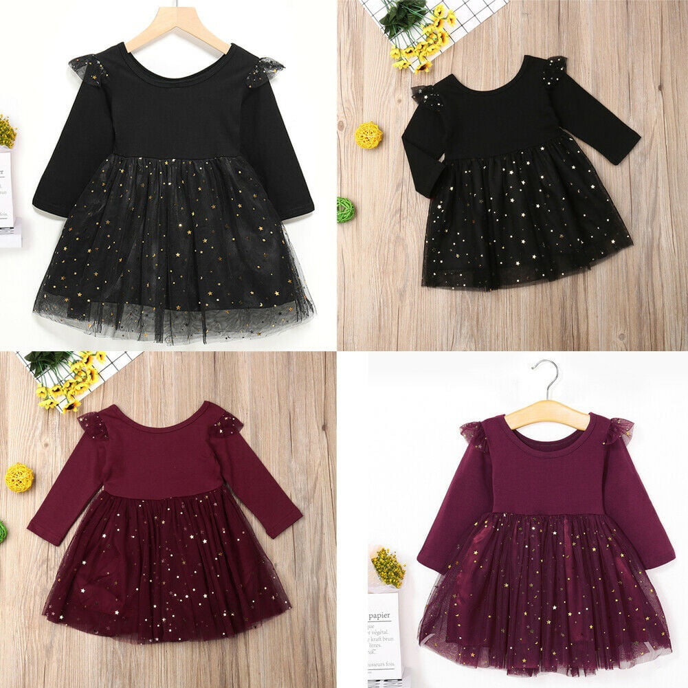 Baby Girls Long Sleeve Party Lace Dress Bow Princess Dress Sundress Clothes N