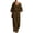 Brown, variant on Women's Linen 2 Piece Outfit Oversized Button Down Shirts High Waist Pleated Wide Leg Pants Matching Tracksuit Set office Casual Outfits Wine