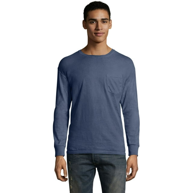 Hanes Mens ComfortWash Garment Dyed Long Sleeve Pocket Tee, M, Saltwater