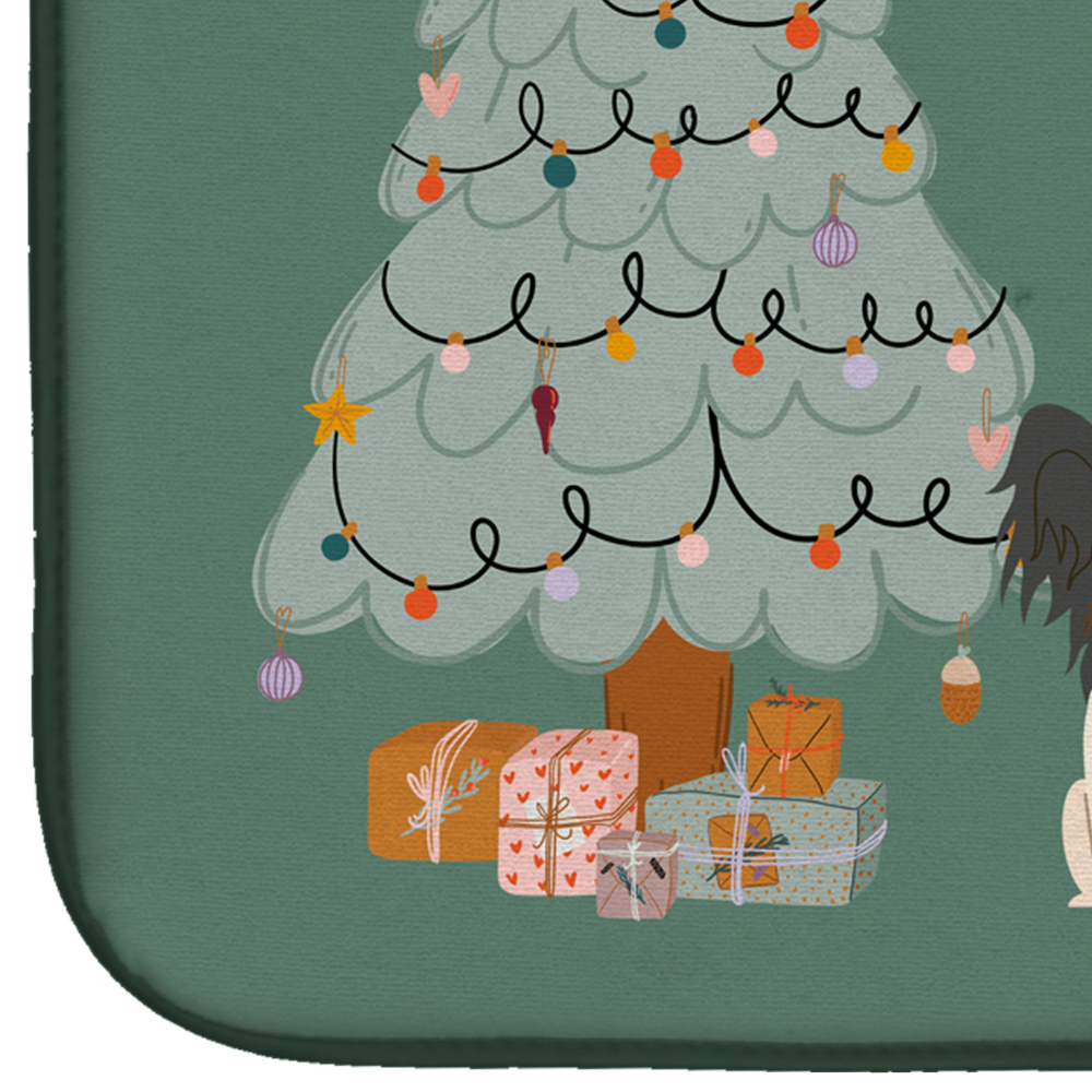 Black White Papillon Christmas Everyone Dish Drying Mat