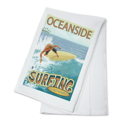 

Oceanside California Surfer Scene (100% Cotton Tea Towel Decorative Hand Towel Kitchen and Home)