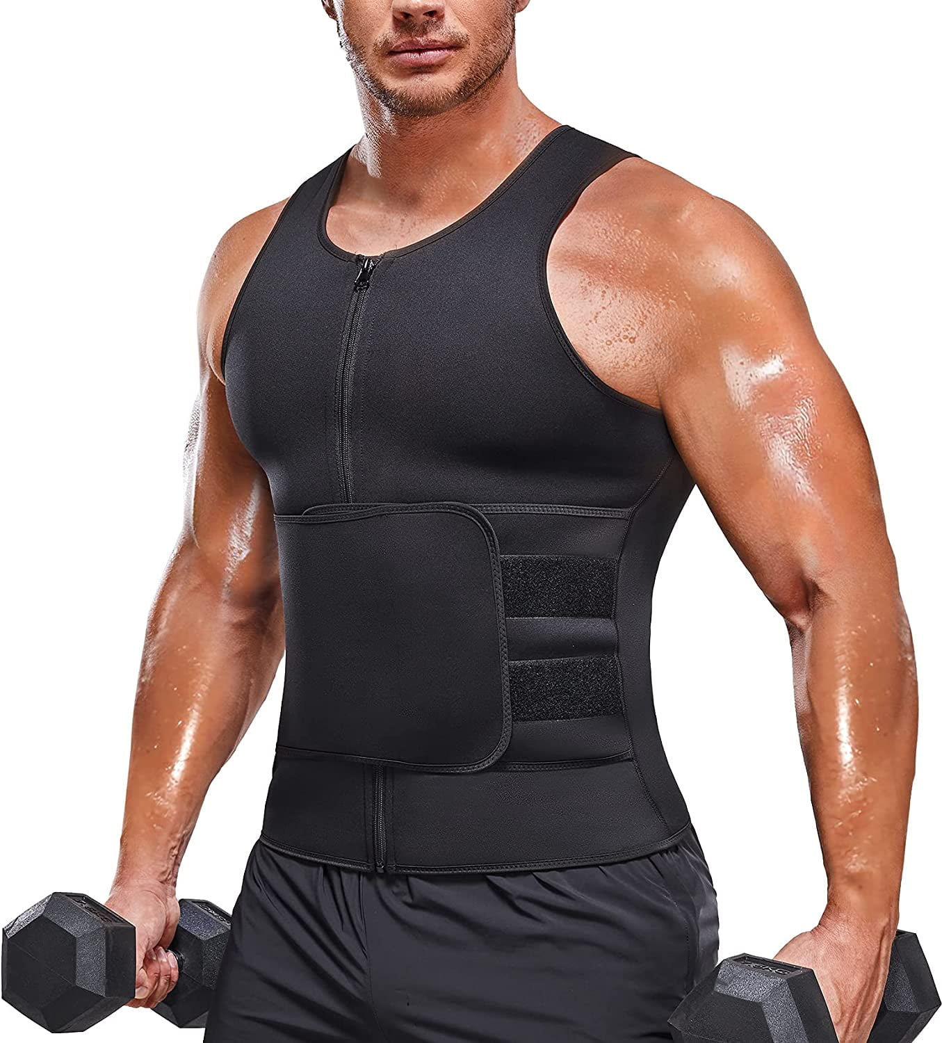Men Neoprene Sauna Suit Waist Trainer Vest Body Shaper Adjustable Shirt Tank Top 