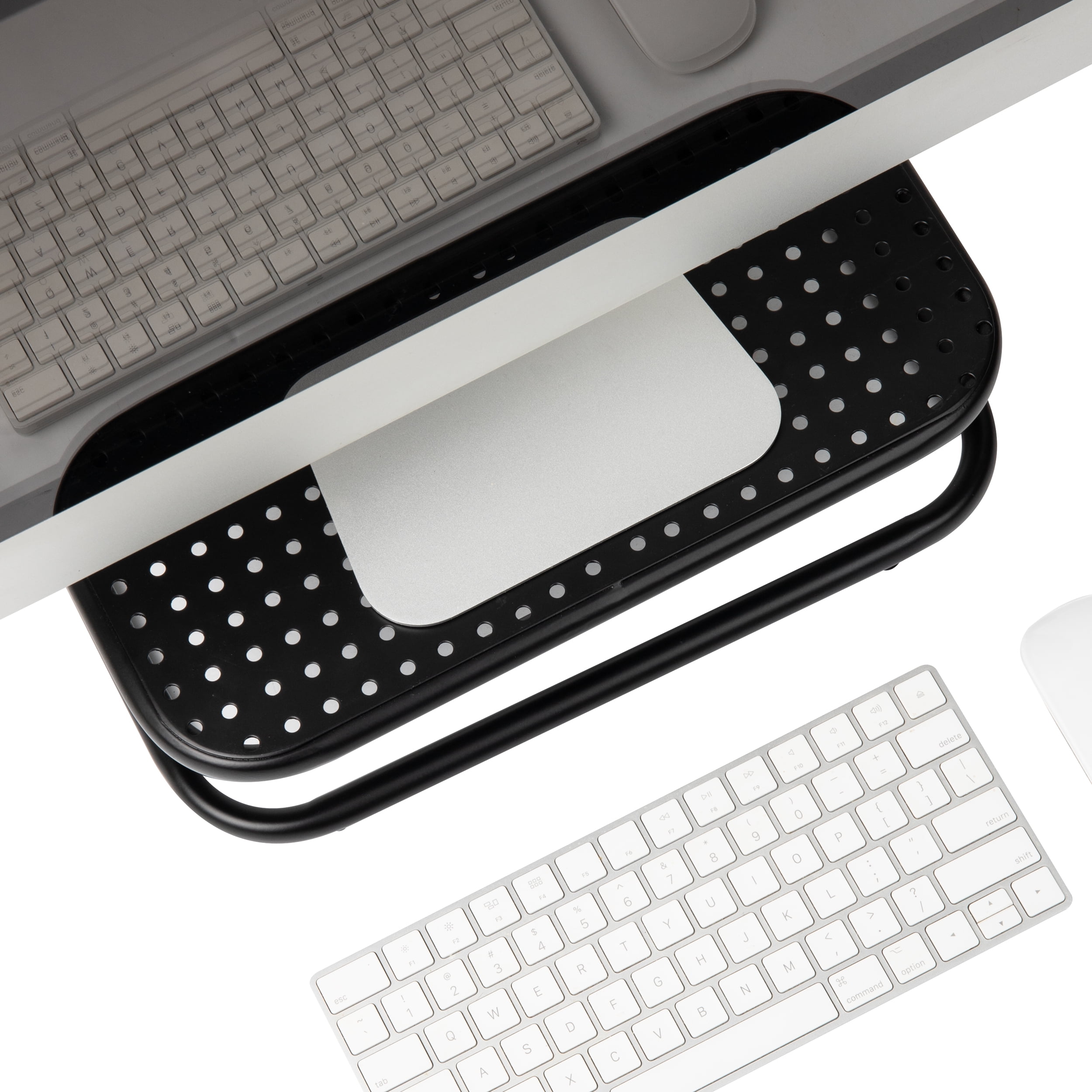 Mind Reader Metal Monitor Stand, Desk Riser Desktop Organizer 14.25"L x 11"W x 4.25"H, Set of 2, Black