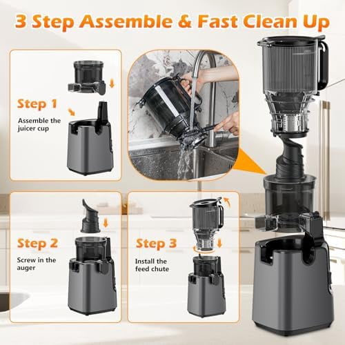 Juicer Machines with 5.8" Large Feed Chute, Cold Press Juicer for Whole Vegetables and Fruits 400W, Slow Masticating juicer Easy to Clean Juice Extractor Machine High Juice Yield