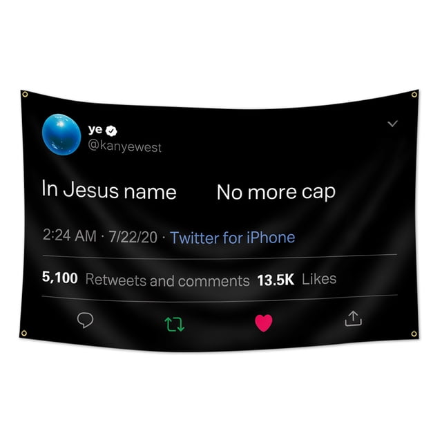 Tapiz de Kanye West con gorra con texto en el nombre de Jesús, no más, 100 x 150 cm