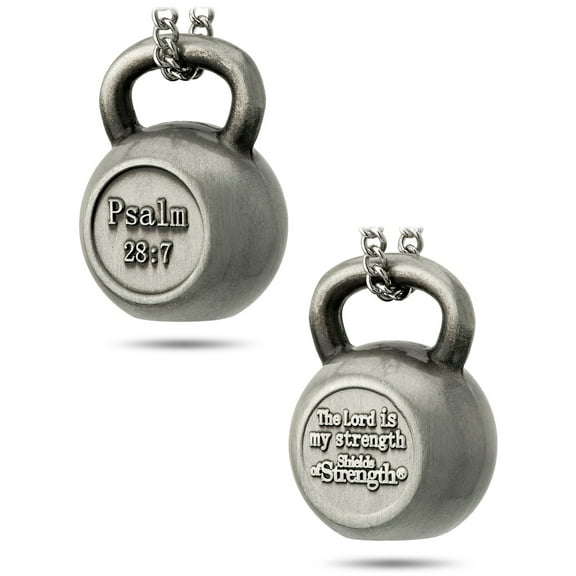 Women's Antique Finish Kettlebell Necklace-Psalm 28:7 by Shields of Strength