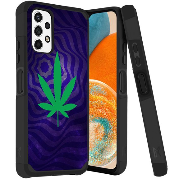 ANJ  Rugged Dual Layered Shockproof Slim Hybrid Case   Tempered Glass Cover Compatible with Samsung Galaxy A23 5G - Trippy Leaf