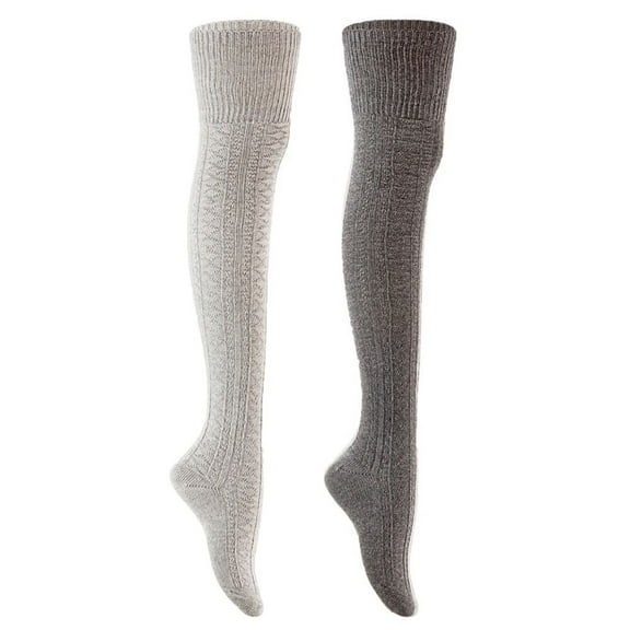 Lian Style Women's 2 Pairs Long Lasting, Colorful and Fancy Thigh High Over the Knee High Cotton Socks JMYP1025 Size 6-9 Grey, Dark Grey