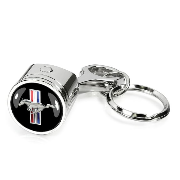 iPick Image for Ford Mustang Tri-Bar Chrome Finish Engine Piston and Rod Metal Key Chain, Official Licensed