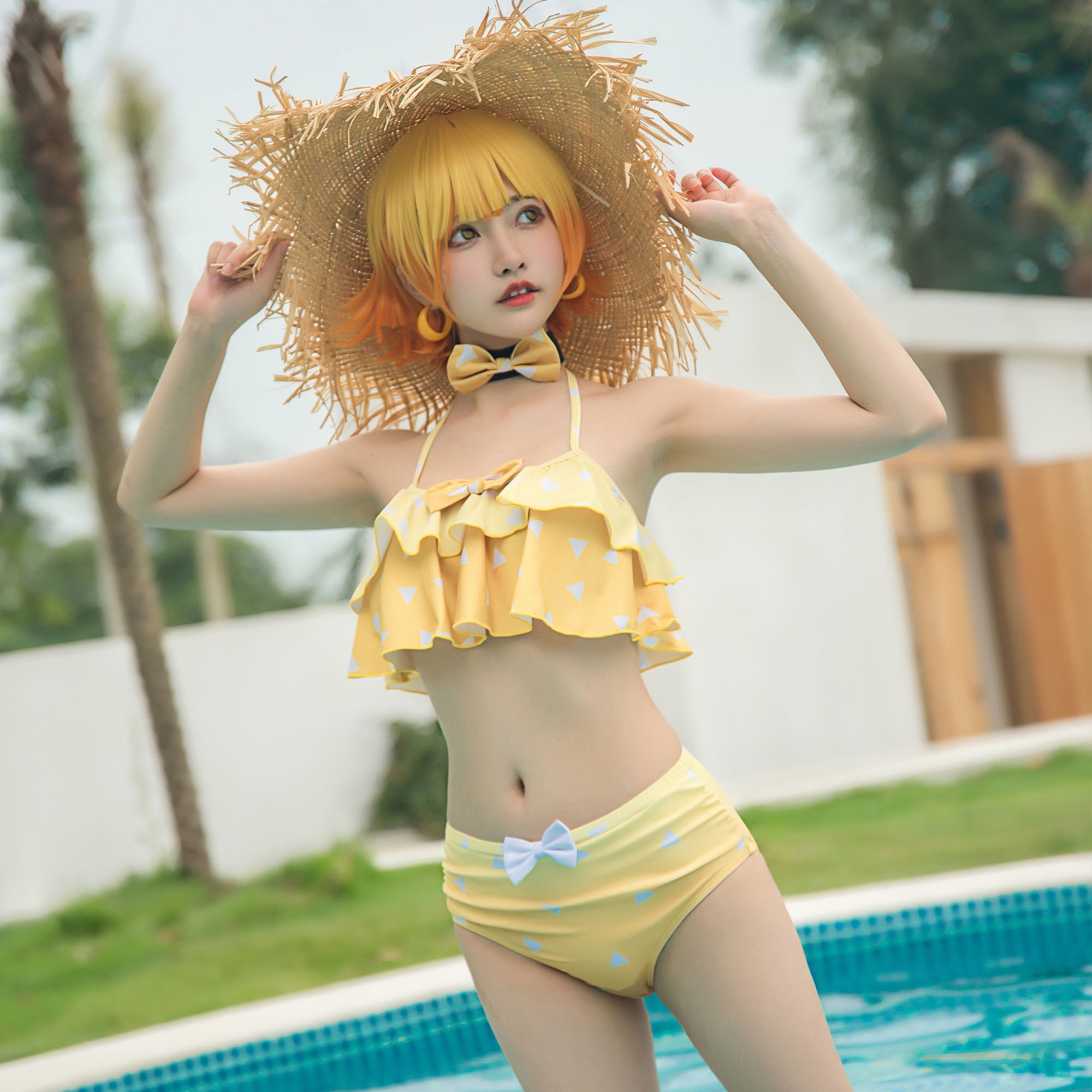 Women Two Piece Camisole Bikini Split Swimsuit Anime Swimwear Beach Bathing  Suit