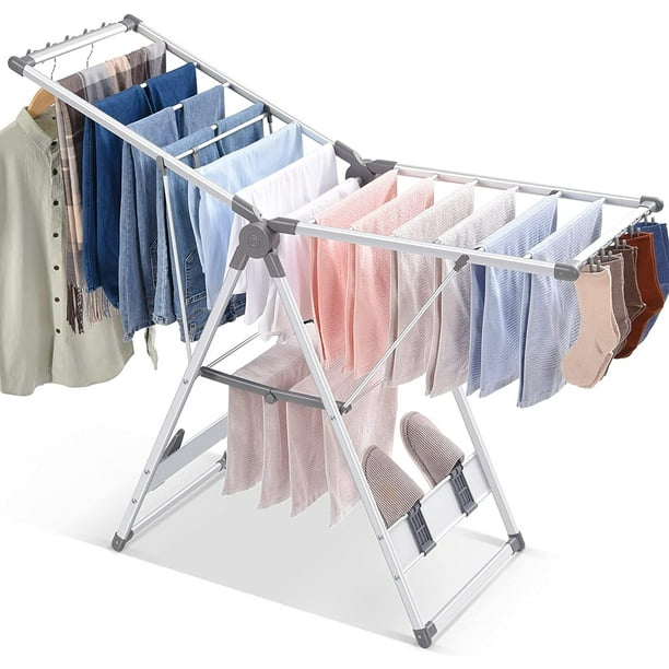 2Level Racks for Laundry, Large Laundry Stand with HeightAdjustable