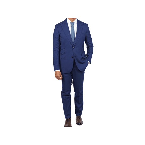 Arthur Black Slim Fit Solid Dark Blue Marzotto Gabardine Wool Peak Lapel Suit