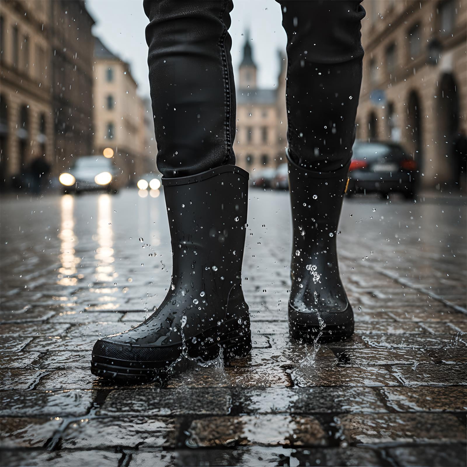 Liyufly Rain Boots for Men, Non-Slip Waterproof Rubber Boots Outdoor Garden Mid Calf Muck Work Shoes Rainboots for Fishing Climbing, Black, Size 11