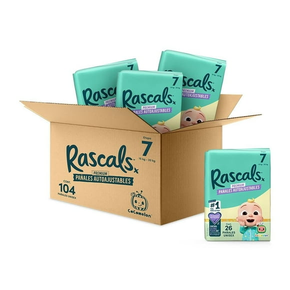 Pañales autoajustables Rascals Etapa 7 Unisex 104 piezas
