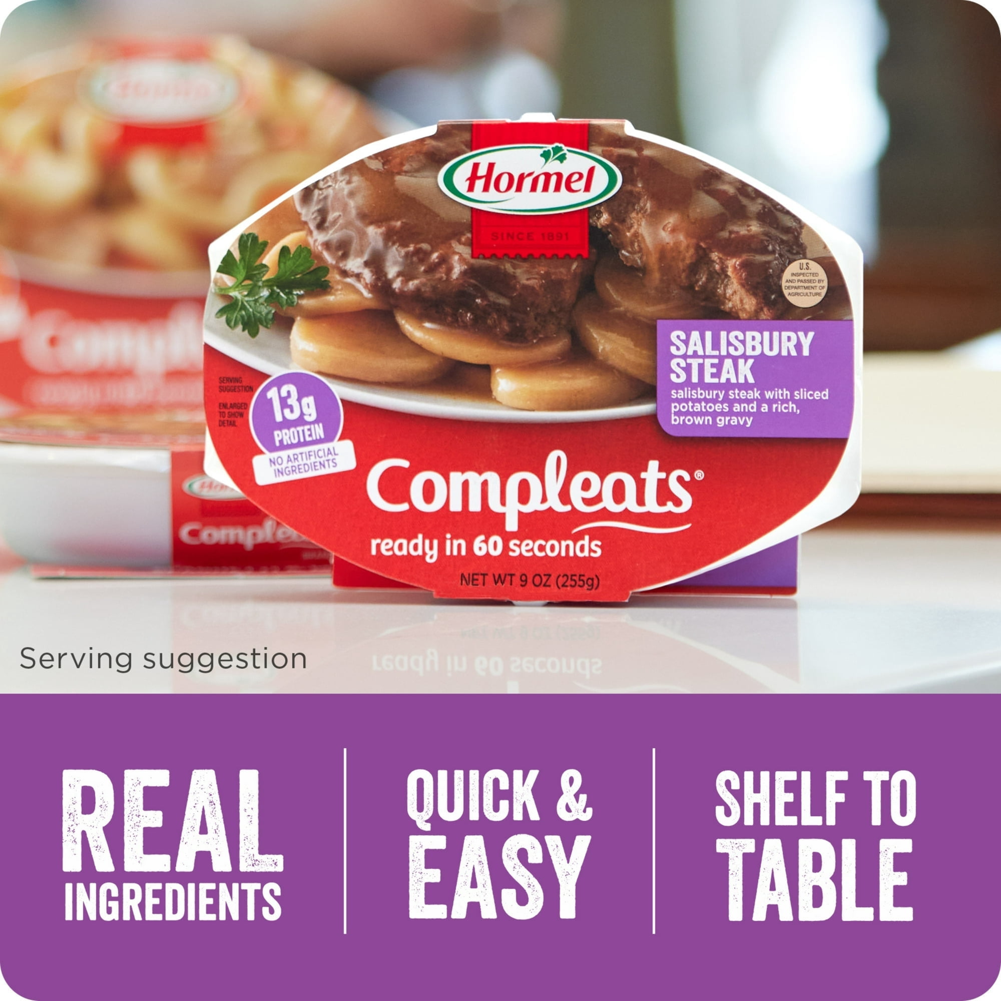 HORMEL COMPLEATS Salisbury Steak with Sliced Potatoes 13 grams Protein 9 oz Plastic Microwaveable Tray (Pack of 5)