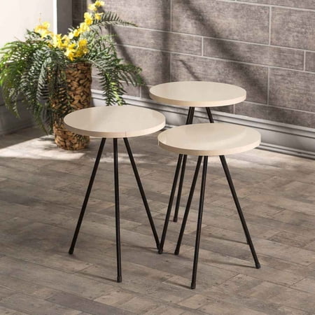 Cream White Nesting Coffee Tables 3 PCS,Round Side Table With Black Metal Legs,Set of 3 Small Accent Table, Nightstand Modern End Table for Living Room Bedroom,Nesting Tables,Coffee Table Set