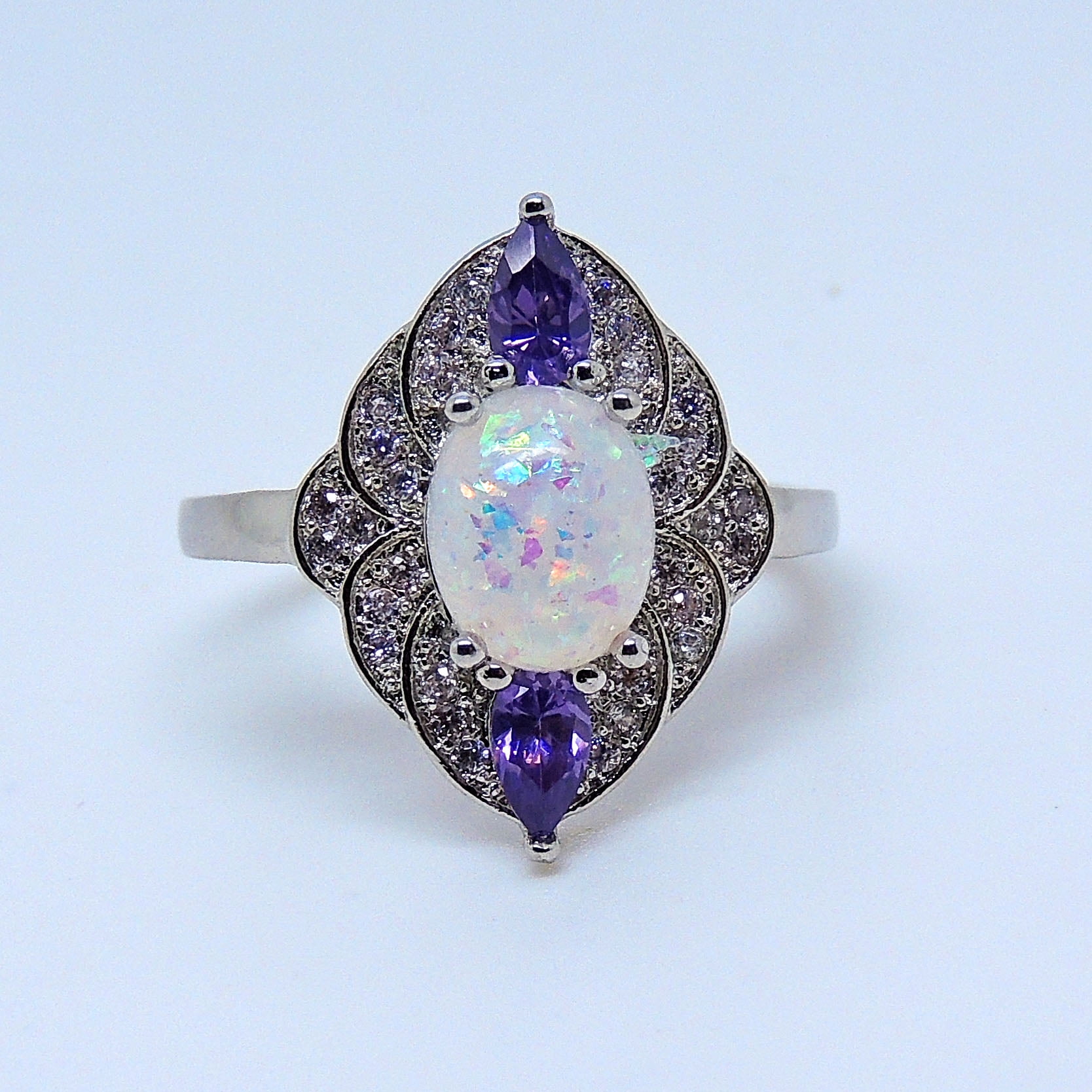 Ginger Lyne Collection Round Simulated Opal Purple CZ Ring