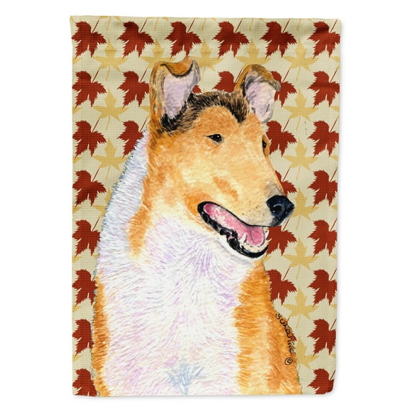 Carolines Treasures SS4386-FLAG-PARENT Collie Smooth Fall Leaves Portrait Flag  multicolor