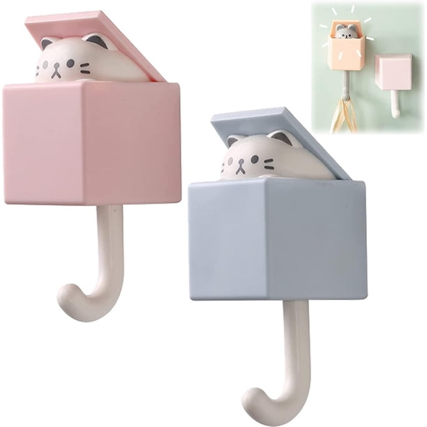 Lindo gato llave gancho decoración de la pared, creativo peek-a-boo animal mascota adhesivo gancho para abrigos, ganchos de soporte montado en la pared, cocina baño dormitorio puerta ganchos,