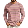 thumbnail image 3 of GrmtClth Mens Shirts Retro Striped Raglan Long Sleeve Crewneck Pullover Soft Lightweight Spring Autumn Casual Daily Tops Watermelon Red L, 3 of 5