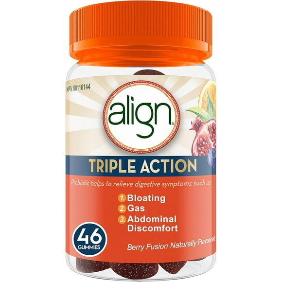 Align Gélifiés Triple Action Supplément Prébiotique pour Hommes et Femmes, Aide à Soulager les Gaz, les Ballonnements et les Malaises Abdominaux, 46 Gélifiés (PACK de 1)