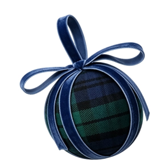 Christmas Tartan Plaid Ball Ornaments ,Vintage Buffalo Plaid Fabric Balls Xmas Tree Hanging Ornaments Rustic Farmhouse Gingham Hanging Home Decoration for Holiday 3.15 Inch,Blue