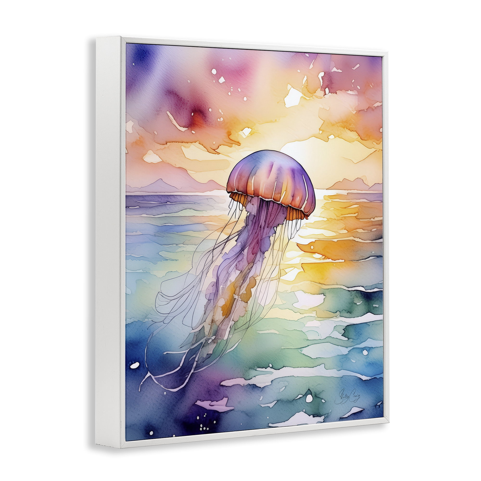 Stupell Industries Celestial Drift Jellyfish White Framed Giclee Art, design by Shelly Craig