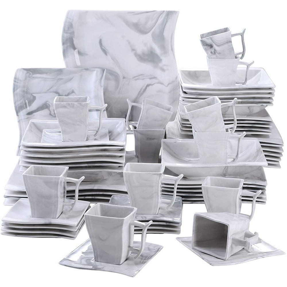 MALACASA, Series Flora, 60Piece Marble Grey Dinnerware Set Porcelain