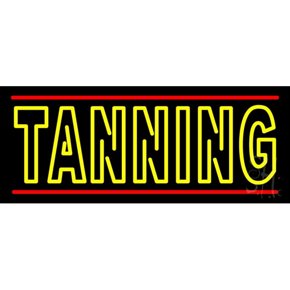 Double Stroke Yellow Tanning LED Neon Sign 10 x 24 - inches, Black Square Cut Acrylic Backing, with Dimmer - Bright and Premium built indoor LED Neon Sign for Defence Force.