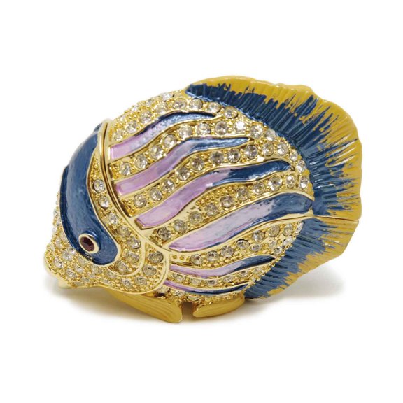 Supreme Housewares Tropical Fish with Crystal Glass Pewter Hinged Jewelry Trinket Box with Magnetic Closure
