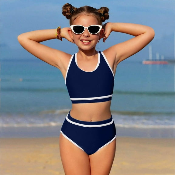 Teen Swimsuits Girl's 2 Piece Swimsuit Color Block Bikini Sets Beach Bathing Suit Swimwear for Teen Kids