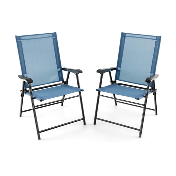 Biotree Outdoor Dining Chairs Set of 2 Folding Patio Dining Chairs with Armrests and Metal Frame for Garden Backyard and Deck, Blue