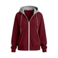 thumbnail image 6 of Jsaierl Women's Zip Up Hoodies Sweatshirts with Contrast Hood Adjustable Drawstring Kangaroo Pocket Oversized Casual Jackets S-2XL, 6 of 9