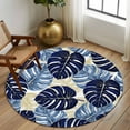 thumbnail image 3 of Blue Palm Leaves Round Rug 5ft Washable Circle Kitchen Rugs Non Slip Farmhouse Summer Beige Tropical Plants Large Area Rug Indoor Floor Carpet for Bedroom Living Room Home Office Dining Room Nursery, 3 of 8