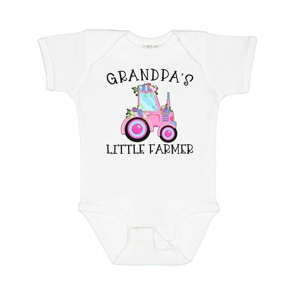 Inktastic Grandpa's Little Farmer- Pink Tractor and Flowers Boys or Girls Baby Bodysuit