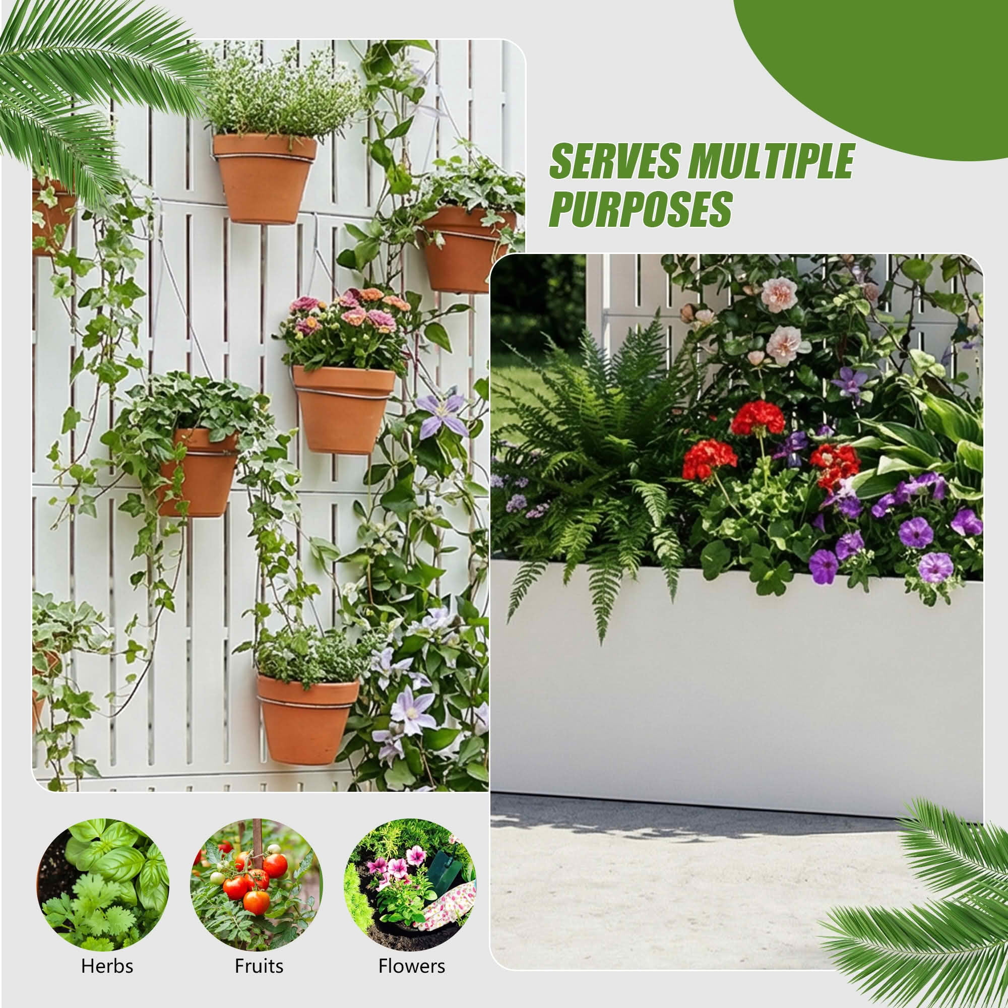MAYEERTY 59X30" Metal Outdoor White Privacy Screen with Planter Box for Backyard & Garden, 4 Piece Set