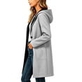 thumbnail image 5 of WIZUTIZ Women's Solid Color Wool Blend Hooded Coat Long Sleeve Loose Fit Lined Warm Winter Overcoat with External Pockets Casual Daily Outerwear, 5 of 7