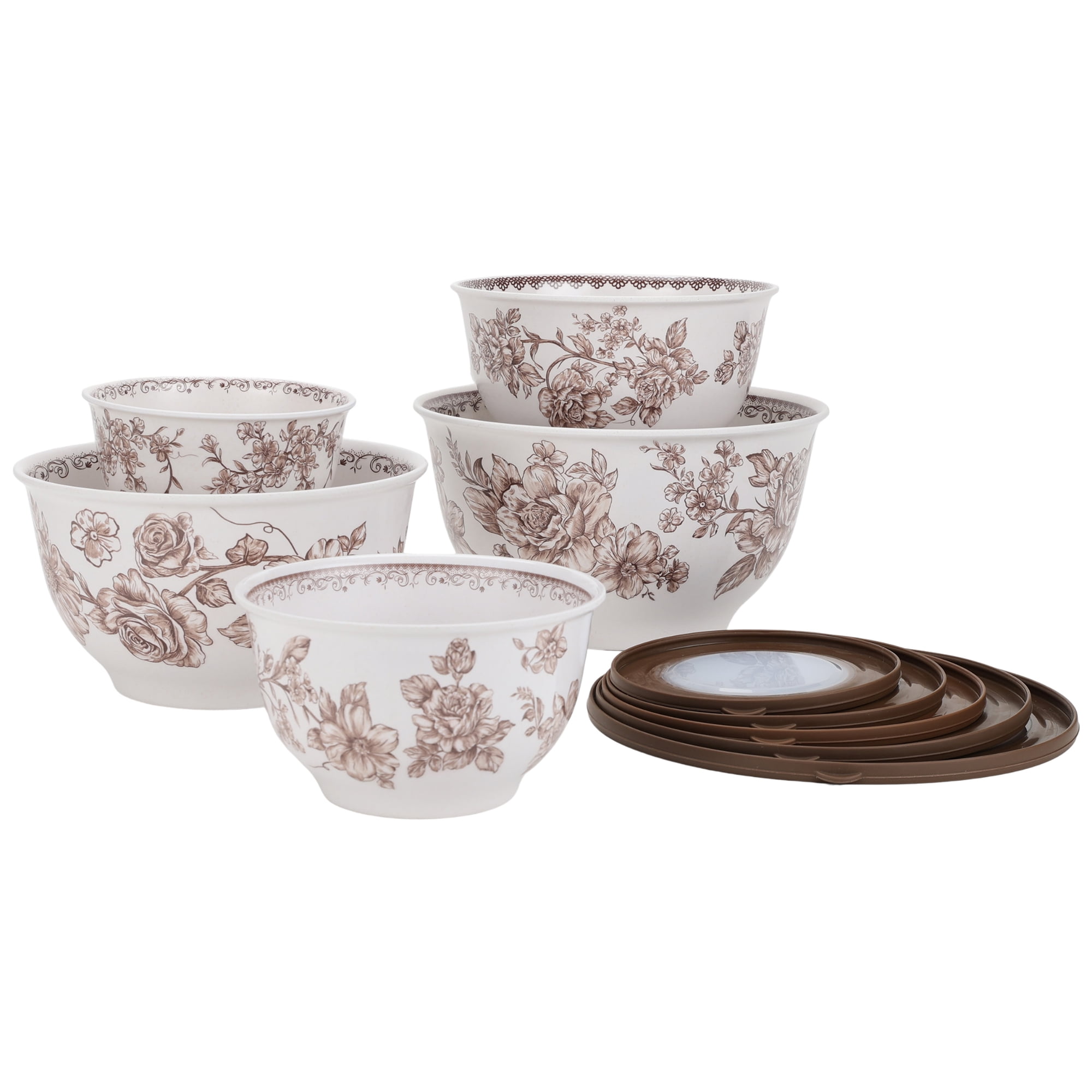 The Pioneer Woman Agatha Brown Bamboo Melamine 10-Piece Nesting Mixing Bowl Set