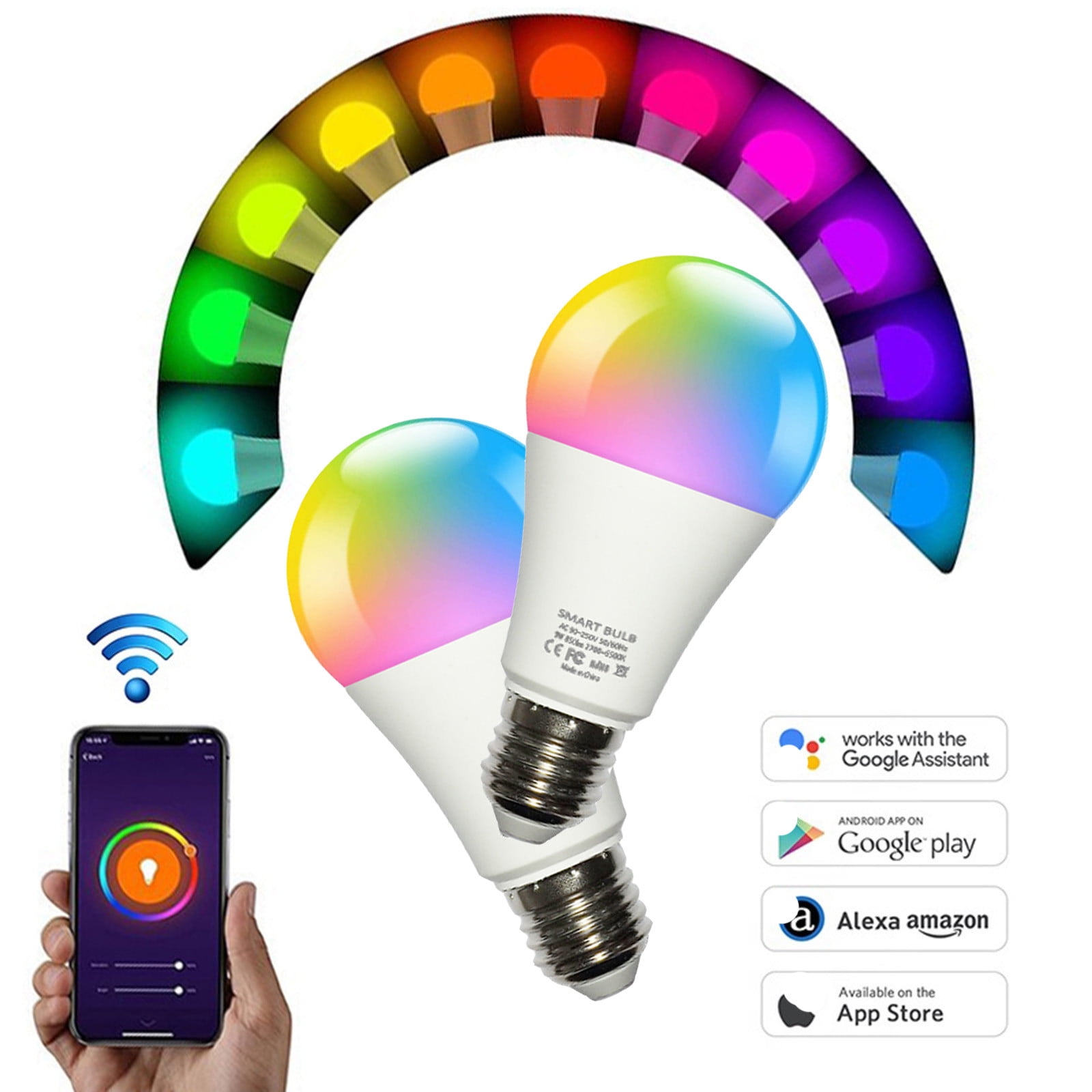 1/2PCS Wifi Smart LED light Bulb 9W 60W A19 850LM RGB Dimmable for Alexa Google 