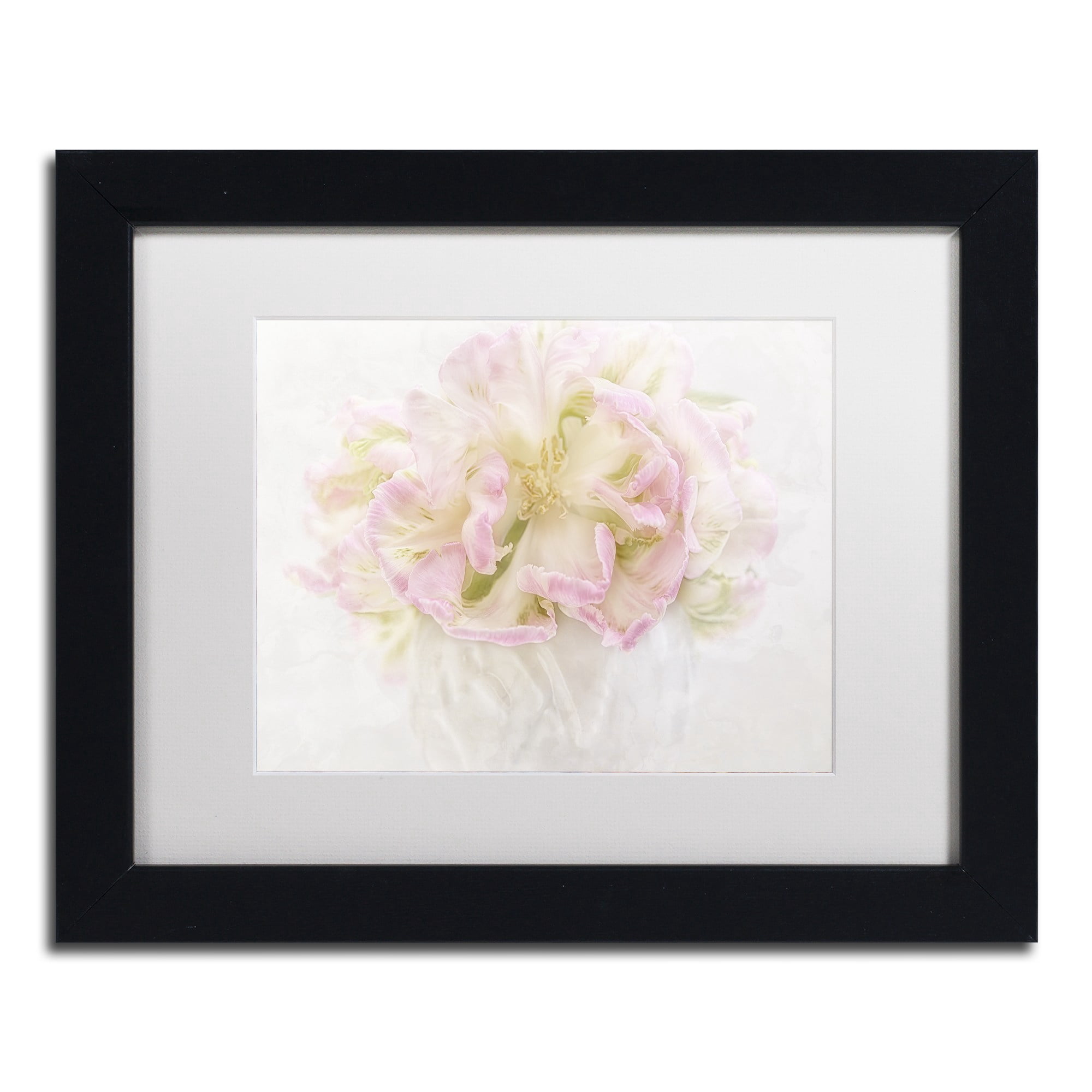 Trademark Fine Art 'Pink Parrot Tulips Bouquet' Canvas Art by Cora Niele, White Matte, Wood Frame