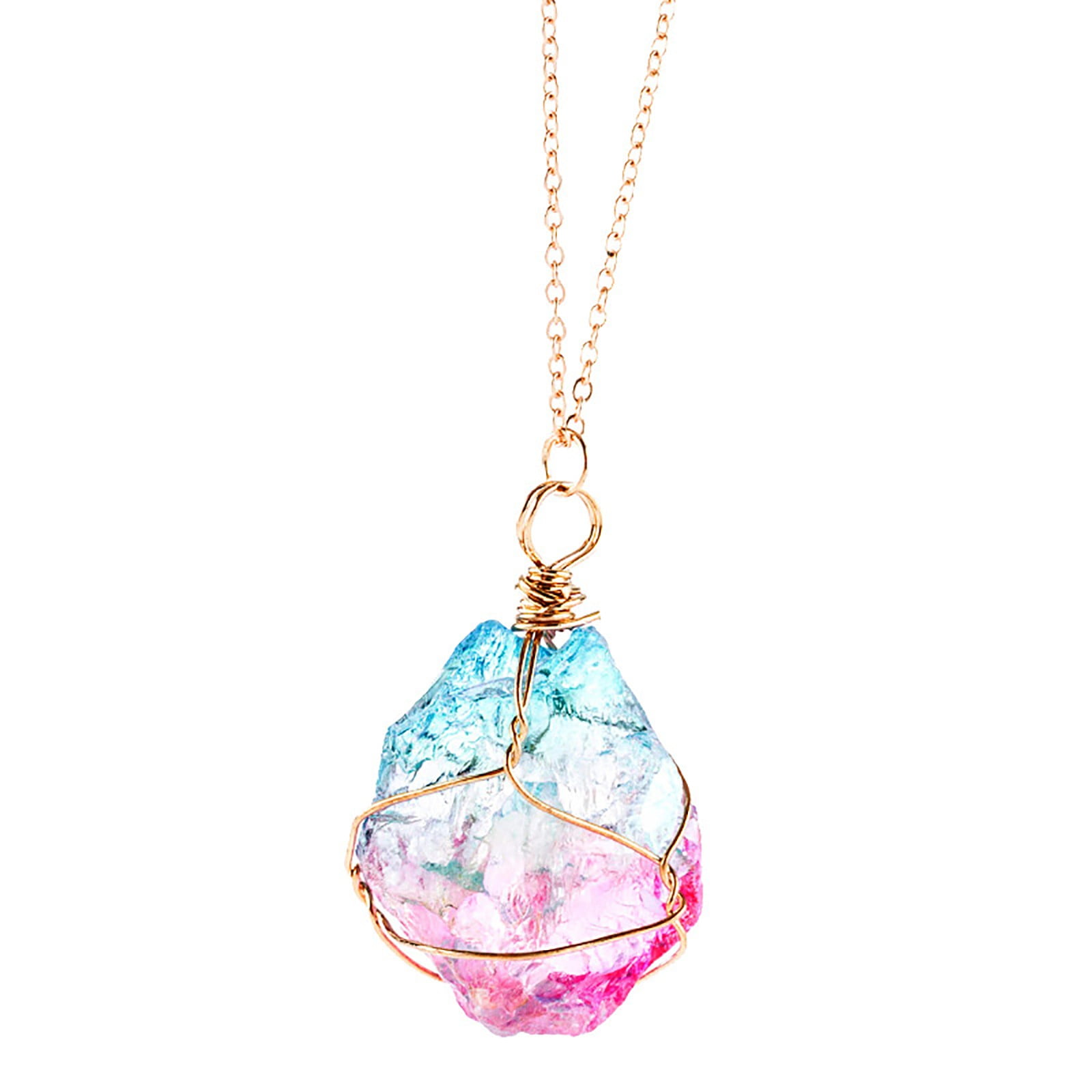 Rainbow Stone Natural Crystal Necklace Gold Plated Quartz Pendant