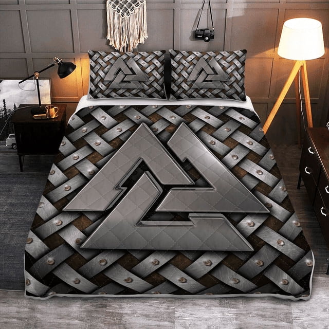 Viking Doona Cover - Silver Valknut Symbol - Viking Quilt Bed Set Rlt12