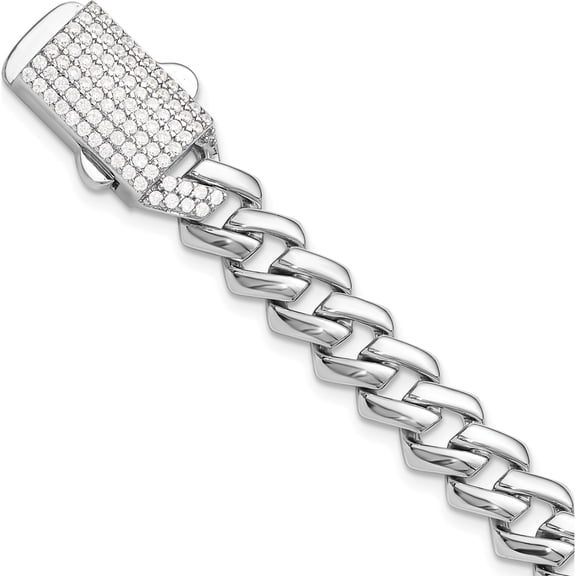 Sterling Silver Rhodium-Plated Monaco Link Cz Pav? Clasp 7.5In Bracelet (Width 8.6) (Length 7.5) - Jbsp