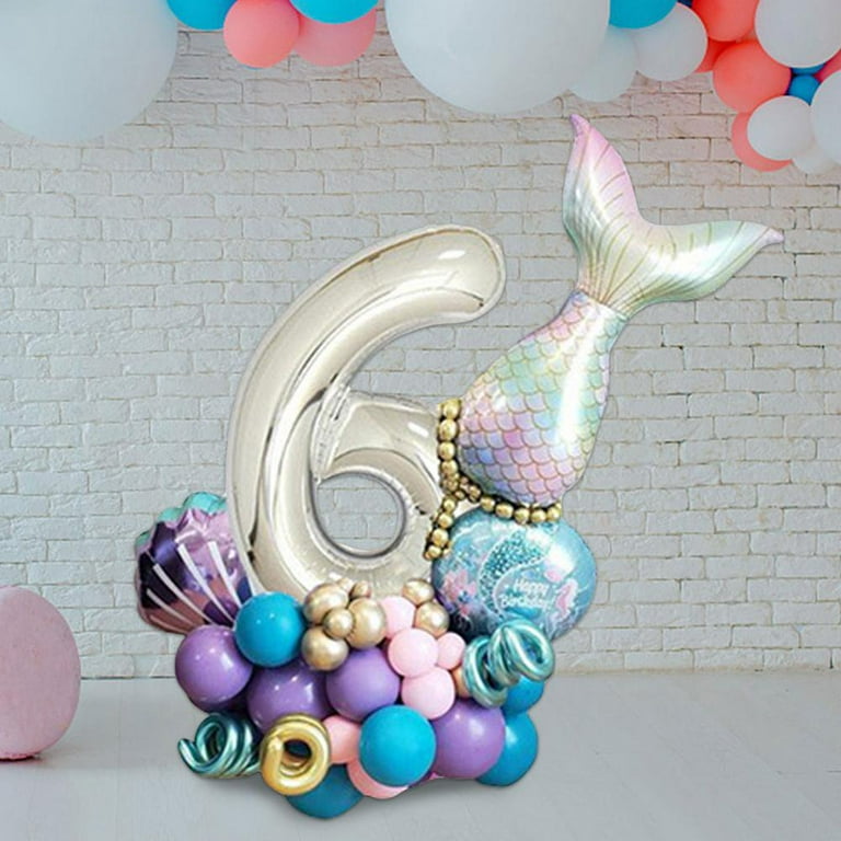 YANSION Sixth Birthday Party Mermaid Theme Party Decorations,Mermaid Shell  Aluminum Film Latex Balloon Combo Set 6th Birthday Theme Baby Shower