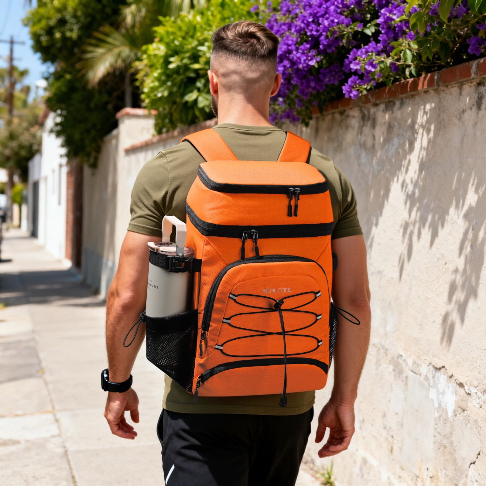Realcool Backpack Cooler，33 Cans Insulated Leakproof Soft Cooler Bag Lightweight Camping Beach Lunch Backpack for Men Women Orange