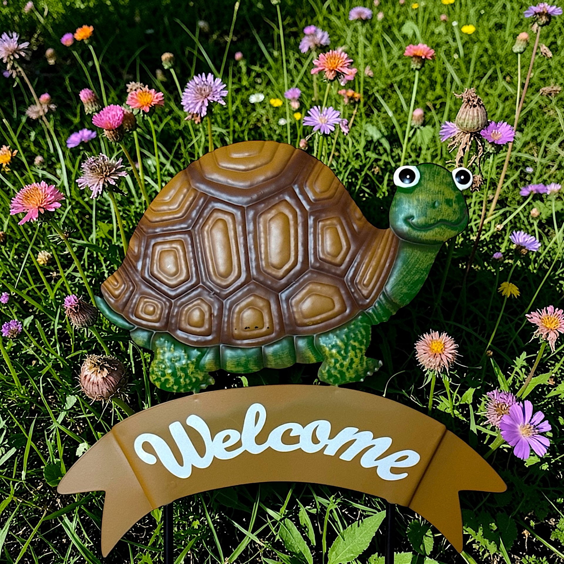 Metal Turtle Welcome Garden Stake Outdoor Lawn Yard Decoration 19 x 13 Inch Decor Welcome Sign for Patio Walkway Flower Bed Porch Patio Landscape