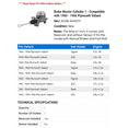 thumbnail image 2 of Brake Master Cylinder 1 - Compatible with 1960 - 1966 Plymouth Valiant 1961 1962 1963 1964 1965, 2 of 2